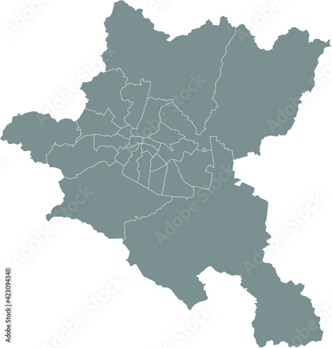 Simple gray vector map with white borders of districts of Sofia, Bulgaria