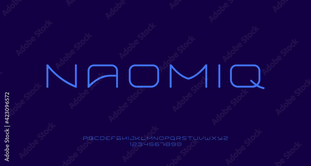 Bright blue futuristic thin line san serif font, suitable for headline, banner, poster, flyer, logo, logotype, monogram