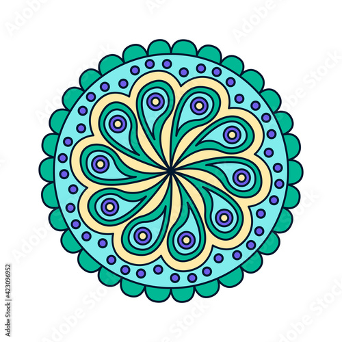Colorful vector mandala with flower and decorative elements. Round pattern for book, design, illustration, games, stickers, relax and meditation