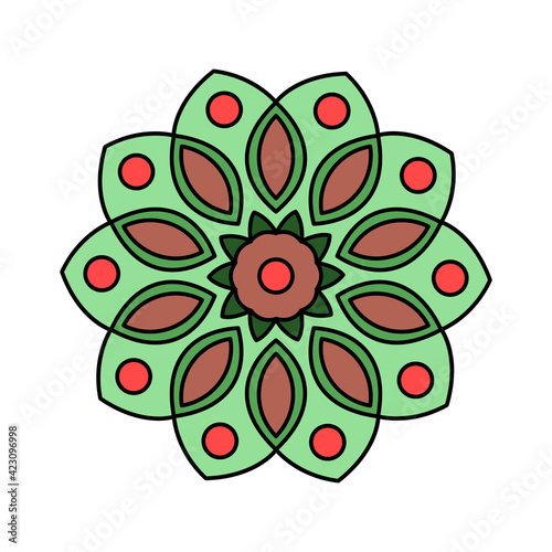 Colored mini mandala. Round pattern with decorative elements. Meditative decorative element for logo, design, pattern, game