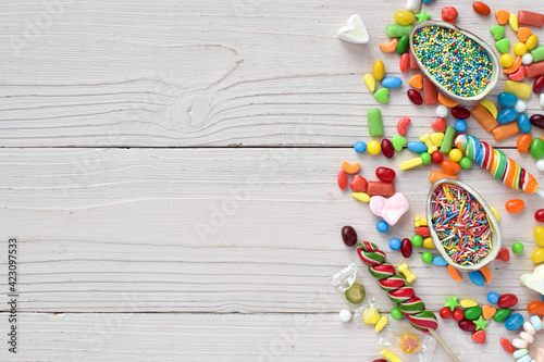 Candy on a wooden background. Easter. Copy space