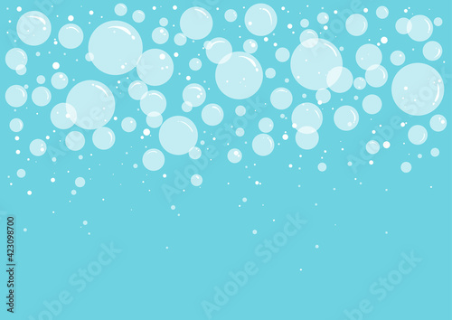 Bath bubbles soap and foam vector background, transparent suds on blue pattern. Abstract illustration
