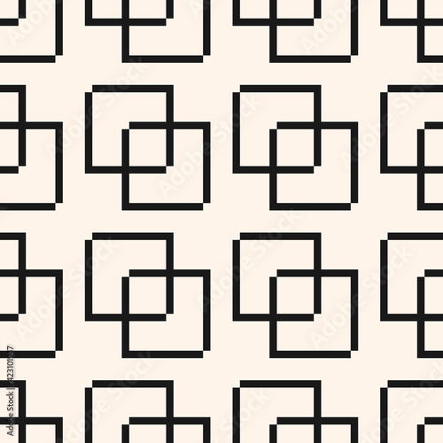 Vector abstract geometric pattern with linear shapes, squares. Stylish minimal black and white geo texture. Modern monochrome background. Repeat design for decoration, fabric, print, wallpapers, web