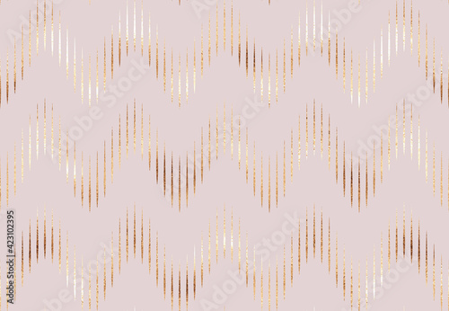 Geometric gold glitter chevron waves seamless pattern.