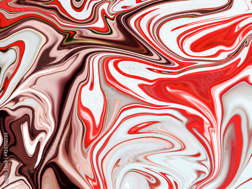 Mixture of acrylic paints. Liquid marble texture. Fluid art. Red ,white, brown colors
