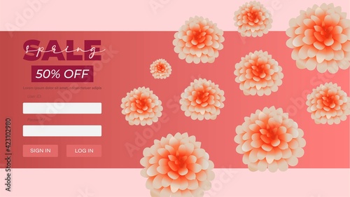 Spring landing page. Colorful background with flower vectors.