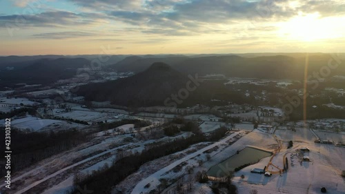 morning drone view snow covered Kentucky mountains photo