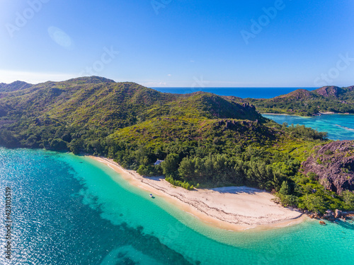 An aerial view on Curieuse Island in Seychelles