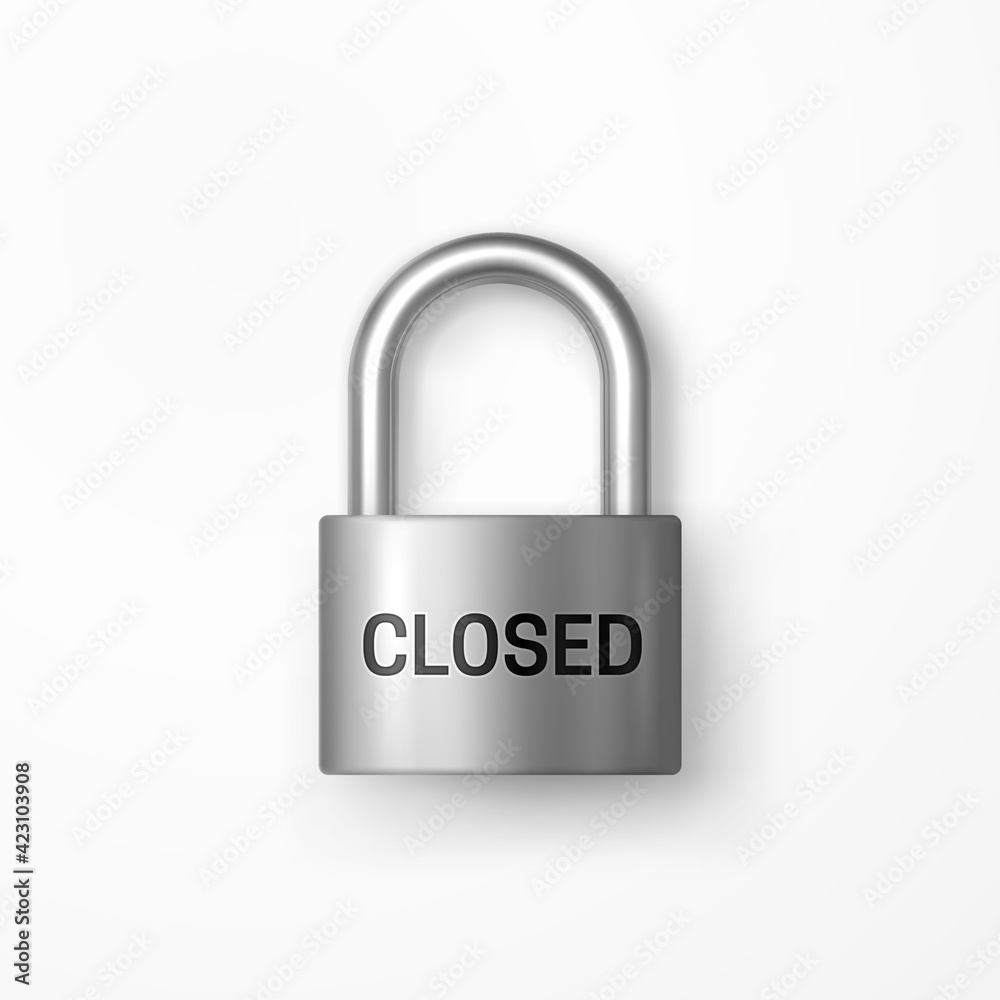 Reliable metal closed padlock. Closed caption. Isolated object. Lock icon. Data protection, Secret information concept. Security robust background Reliable metal closed padlock. Closed caption. Isolated object. Lock icon. Data protection, Secret information concept. Security robust background