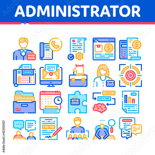 Administrator Business Collection Icons Set Vector Illustrations