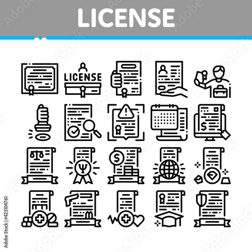 License Certificate Collection Icons Set Vector Illustrations
