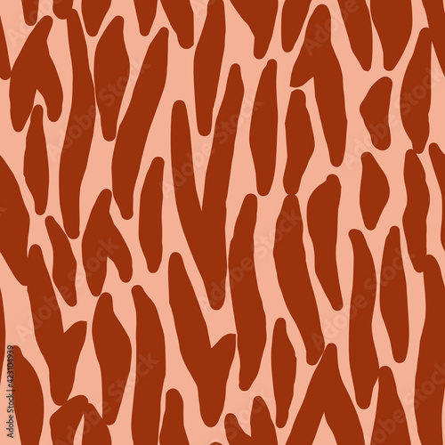 Seamless pattern tiger brown color on light background. Beautiful hand drawn texture animal for design fabric. Abstract zebra template. Decorative lines for print safaril.