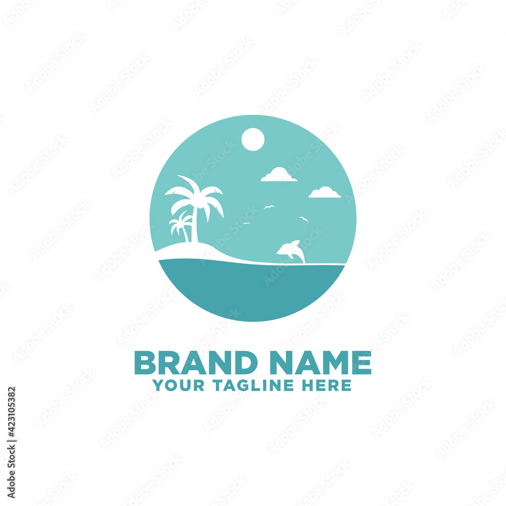 Beach and holiday logo design template for tourist attraction Beach and holiday logo design template for tourist attraction