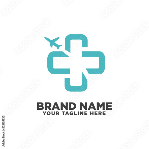 Medical airlplane transportation logo design template