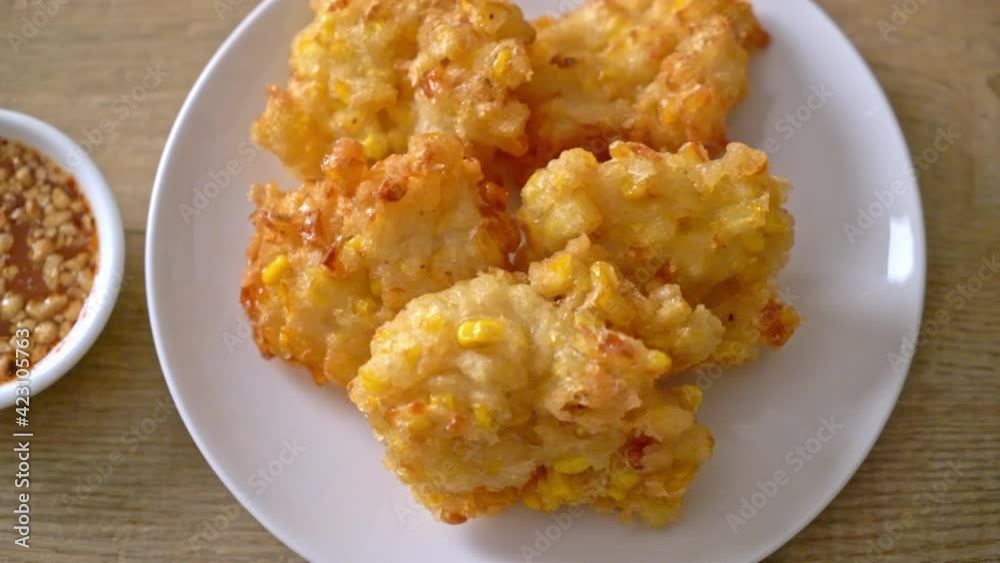 deep fried corn with sauce - vegan and vegetarian food style deep fried corn with sauce - vegan and vegetarian food style