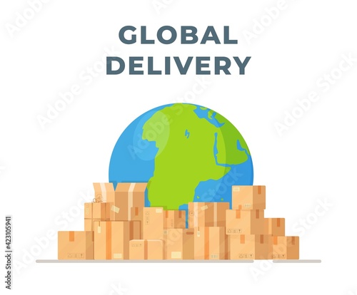 Worldwide shipping. Vector illustration of ordering goods from the Internet. Online shopping.