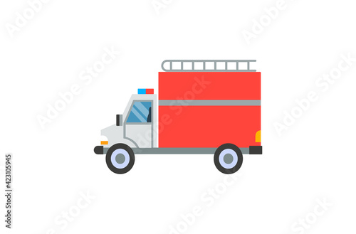 Fire engine vector flat icon. Isolated firefighter car emoji illustration