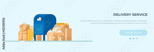 Express delivery ads. Vector illustration of a mailbox.Hand draw drawing. Post box, sheet, boxes, order.