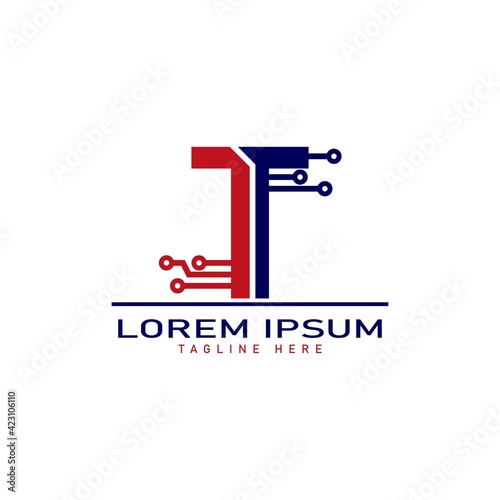alphabet capital logo. Creative design concept blue color with electrical chip illustration