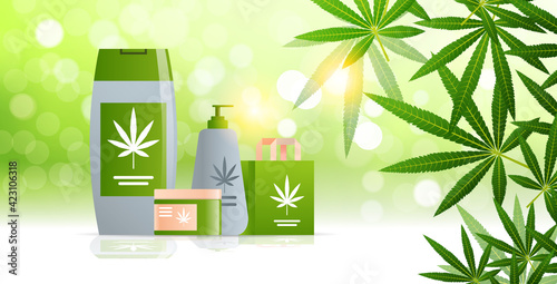 medical marijuana cannabis packaging organic hemp product label logo green farm concept horizontal flat