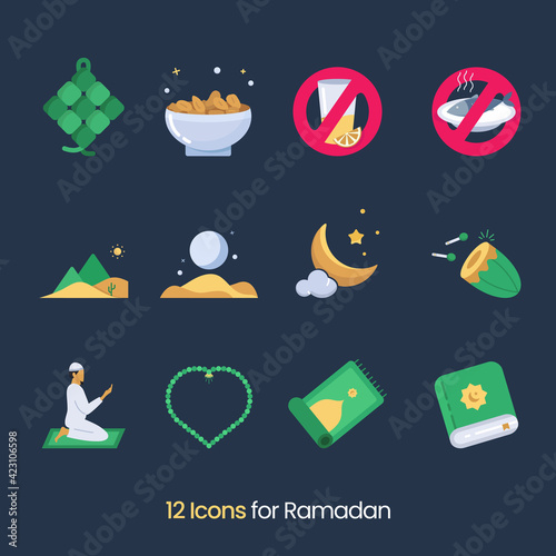 12 sets of icons for ramadan suitable for welcoming the month of ramadan photo