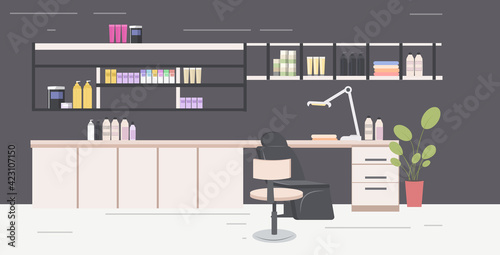 nail care workplace for master of manicure or pedicure beauty salon interior horizontal