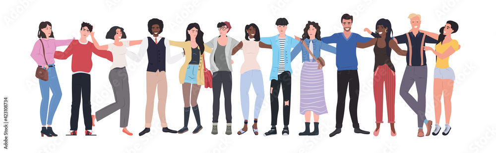 mix race men women standing together female male cartoon characters embracing full length flat horizontal mix race men women standing together female male cartoon characters embracing full length flat horizontal