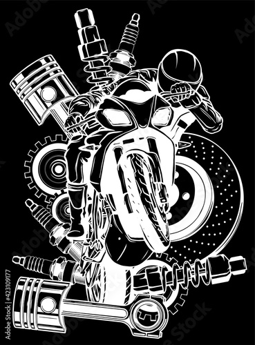 Vector illustration of motorbike with Spares design