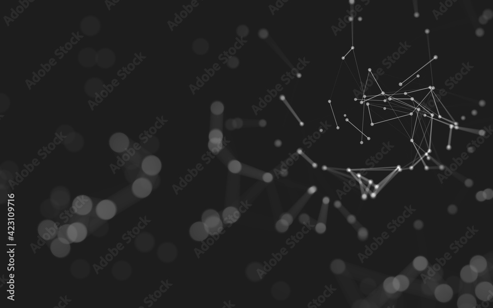 Abstract background. Molecules technology with polygonal shapes, connecting dots and lines. Connection structure. Big data visualization.