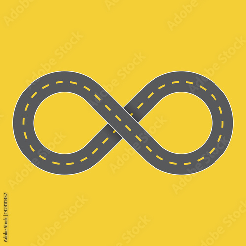 Endless highway infinity symbol graphic.
Vector illustration of a road that never ends shaped into the infinity symbol to symbolize a journey that goes on forever.