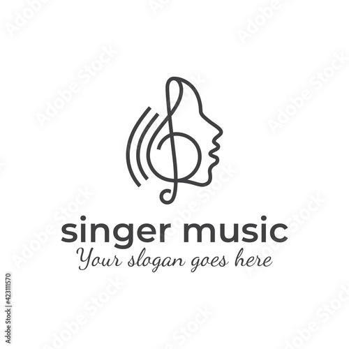 modern line art logos of singer choir music studio symbol icon design