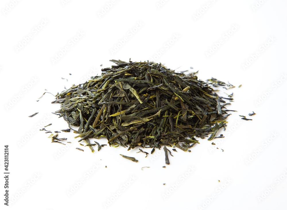 green tea leaves isolated on white background green tea leaves isolated on white background
