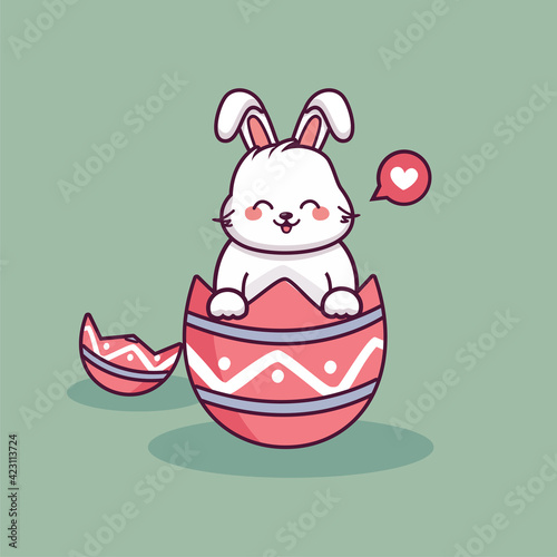 cute easter bunny cartoon with easter day egg illustration cute animal rabbit and egg character