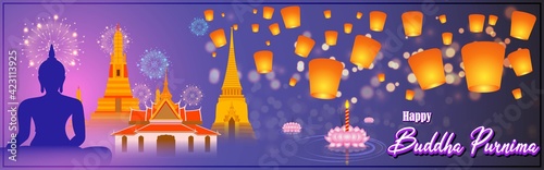 Indian Buddha Purnima festival on abstract background 