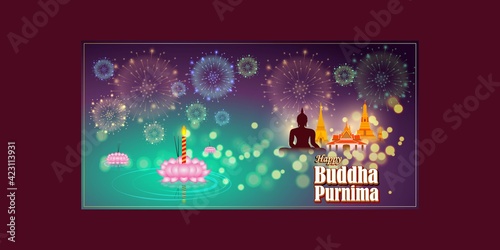 Indian Buddha Purnima festival on abstract background 