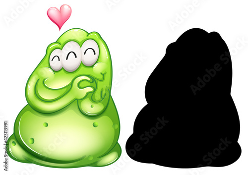 Green monster with its silhouette on white background