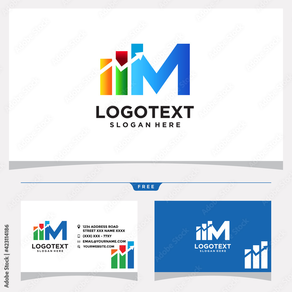 Fototapeta premium Letter M Chart Bar Logo Design and Business Card Vector Graphic
