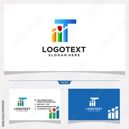 Letter T Chart Bar Logo Design and Business Card Vector Graphic