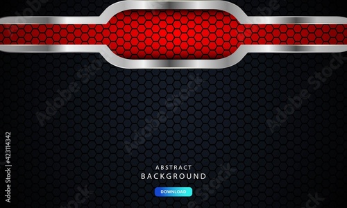 Abstract dark red on metallic lines with hexagon mesh pattern design, vector illustration on dark futuristic modern background.