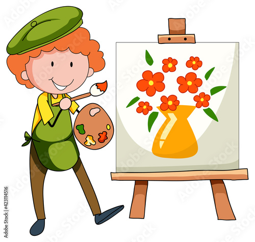 Little artist drawing the picture cartoon character isolated