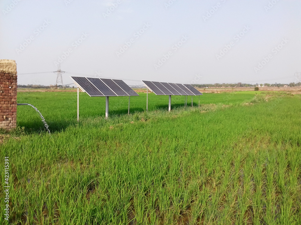 solar panels produce electric which can run submerge water pump for irrigation of water in agricultural field