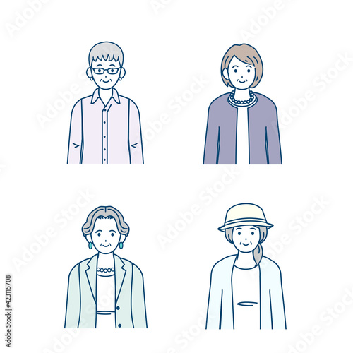 年配の女性　シニア　高齢者　人々　セット　イラスト素材