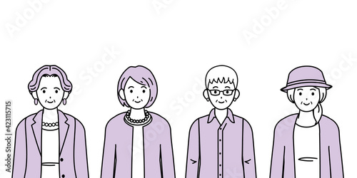年配の女性　シニア　高齢者　人々　セット　イラスト素材