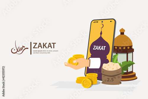 Illustration vector: Zakat is a religious obligation, Zakat online is to make easy for muslim to pay