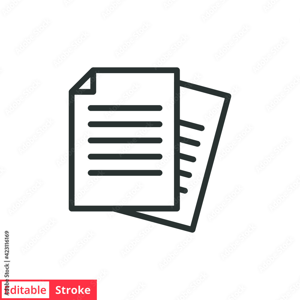 Document line icon. Simple outline style. Note, information, paper, sheet, pictogram, contract, copy concept. Page file, list text vector illustration isolated for web design. Editable stroke EPS 10. Document line icon. Simple outline style. Note, information, paper, sheet, pictogram, contract, copy concept. Page file, list text vector illustration isolated for web design. Editable stroke EPS 10.