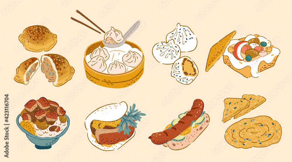 Fototapeta premium Taiwan doodle street food