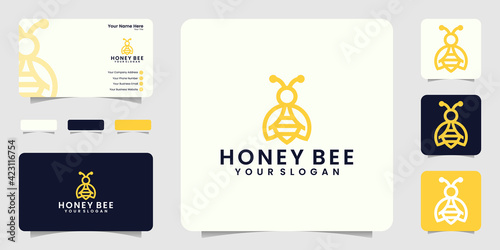honey bee logo design template and business card