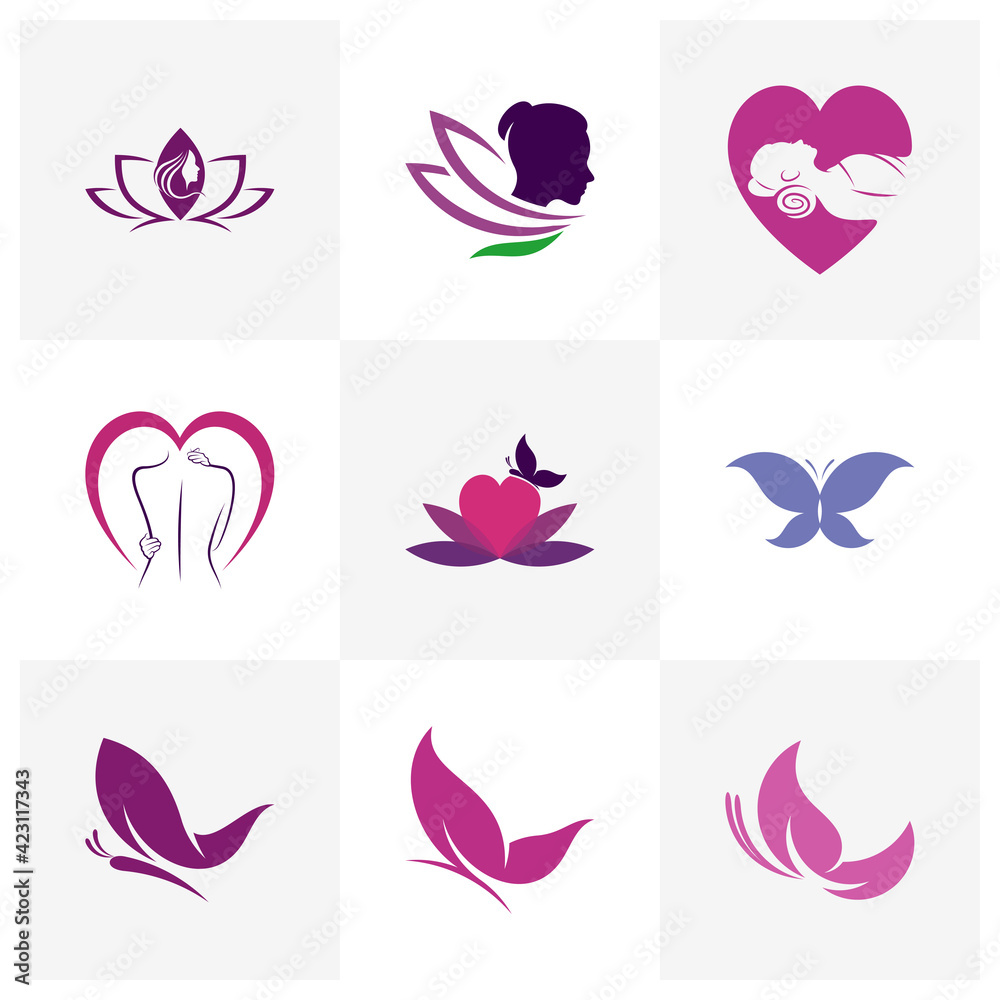 Set of Beauty Spa logo design vector illustration, Creative Spa logo design concept template, symbols icons