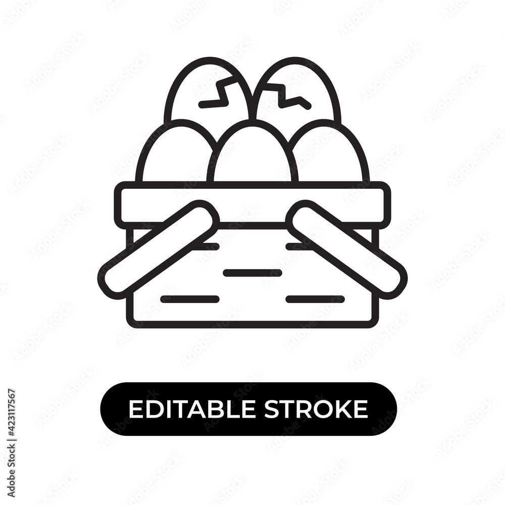 Vector illustration of eggs icon. five eggs in the basket with two crack eggs. Editable stroke with line design style Vector illustration of eggs icon. five eggs in the basket with two crack eggs. Editable stroke with line design style