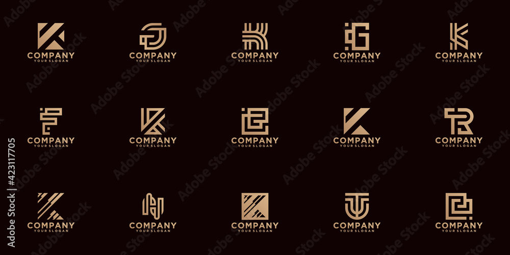 A-z.monogram initial logo design set abstract, icons for luxury and elegant business on gold color on black background A-z.monogram initial logo design set abstract, icons for luxury and elegant business on gold color on black background